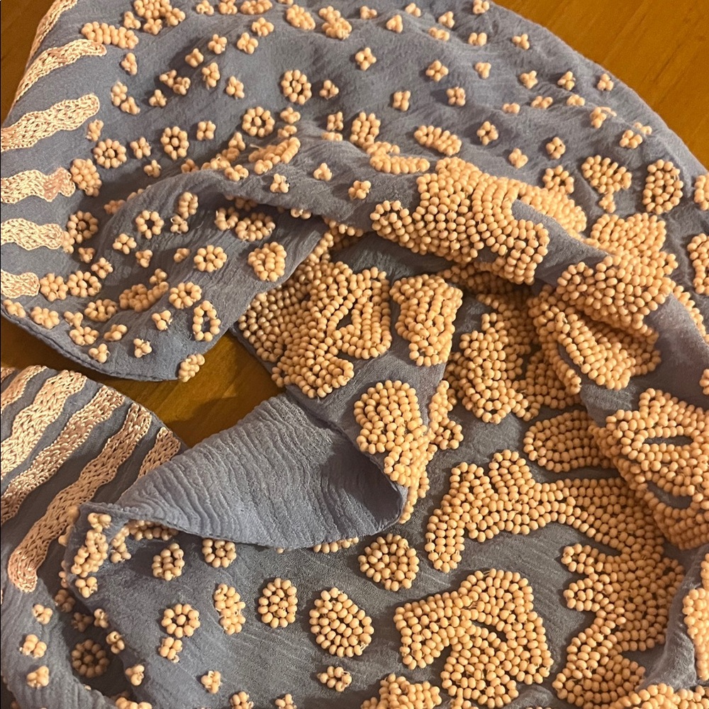 Mignonne Gavigan Kenya Le Charlotte Light Blue and Pink Embroidered Scarf - Picture 4 of 8